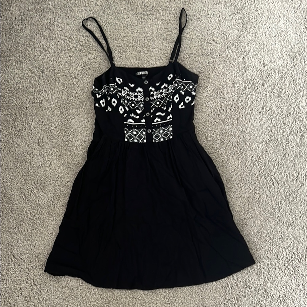Express Black Dress with White Geometric Design